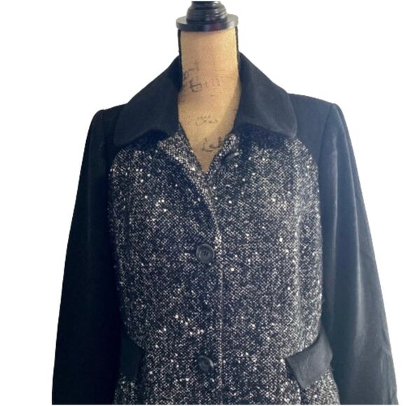 The Limited Tweed‎ Recycled Wool Blend Coat Gray Black Peplum Size Large - Picture 2 of 6